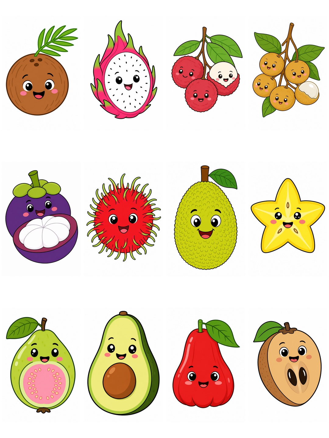 热带水果简笔画彩色版预览