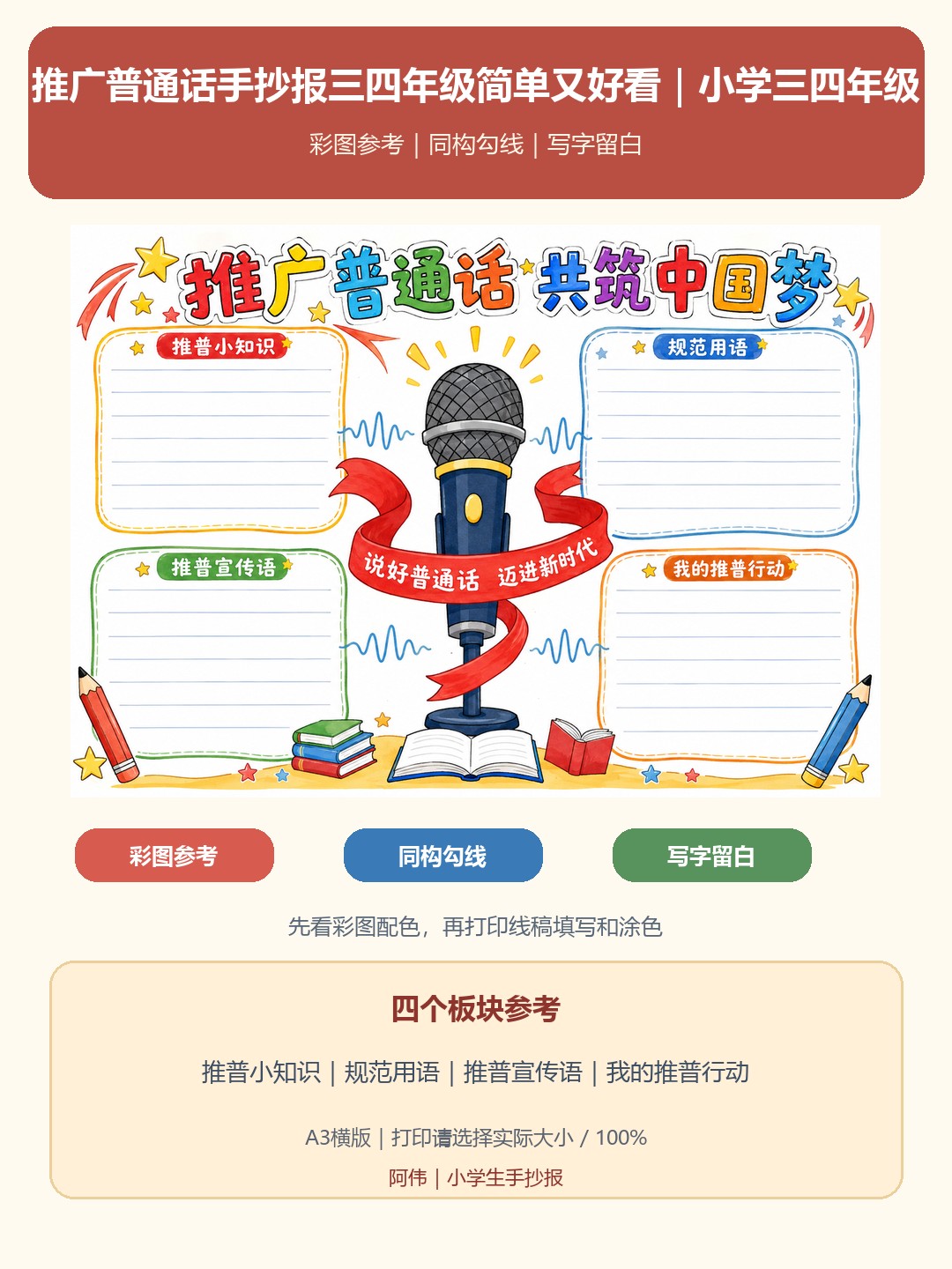 推广普通话手抄报｜三四年级（6张）彩色版预览
