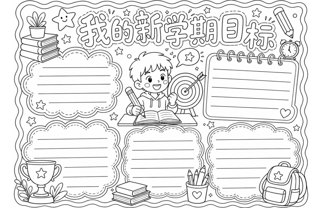 新学期新目标勾线涂色版预览