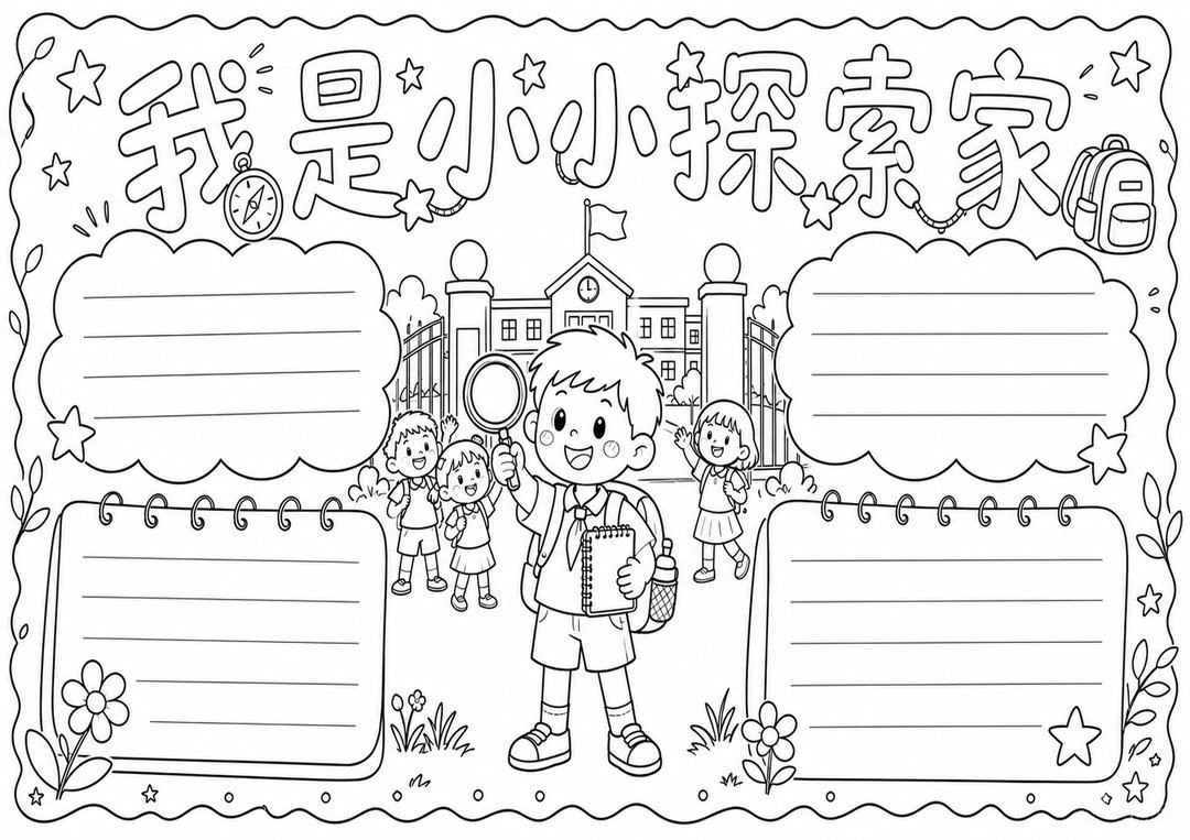 新学期自我介绍|高年级手抄报勾线涂色版预览
