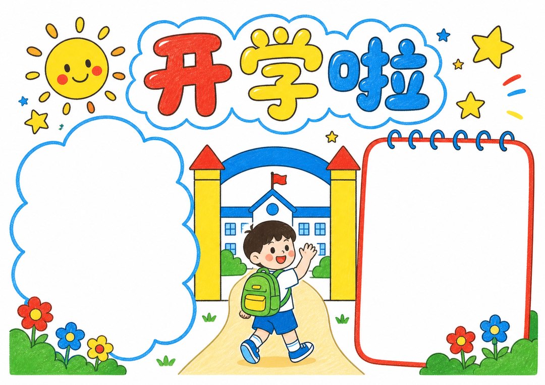 开学啦|低年级手抄报彩色版预览