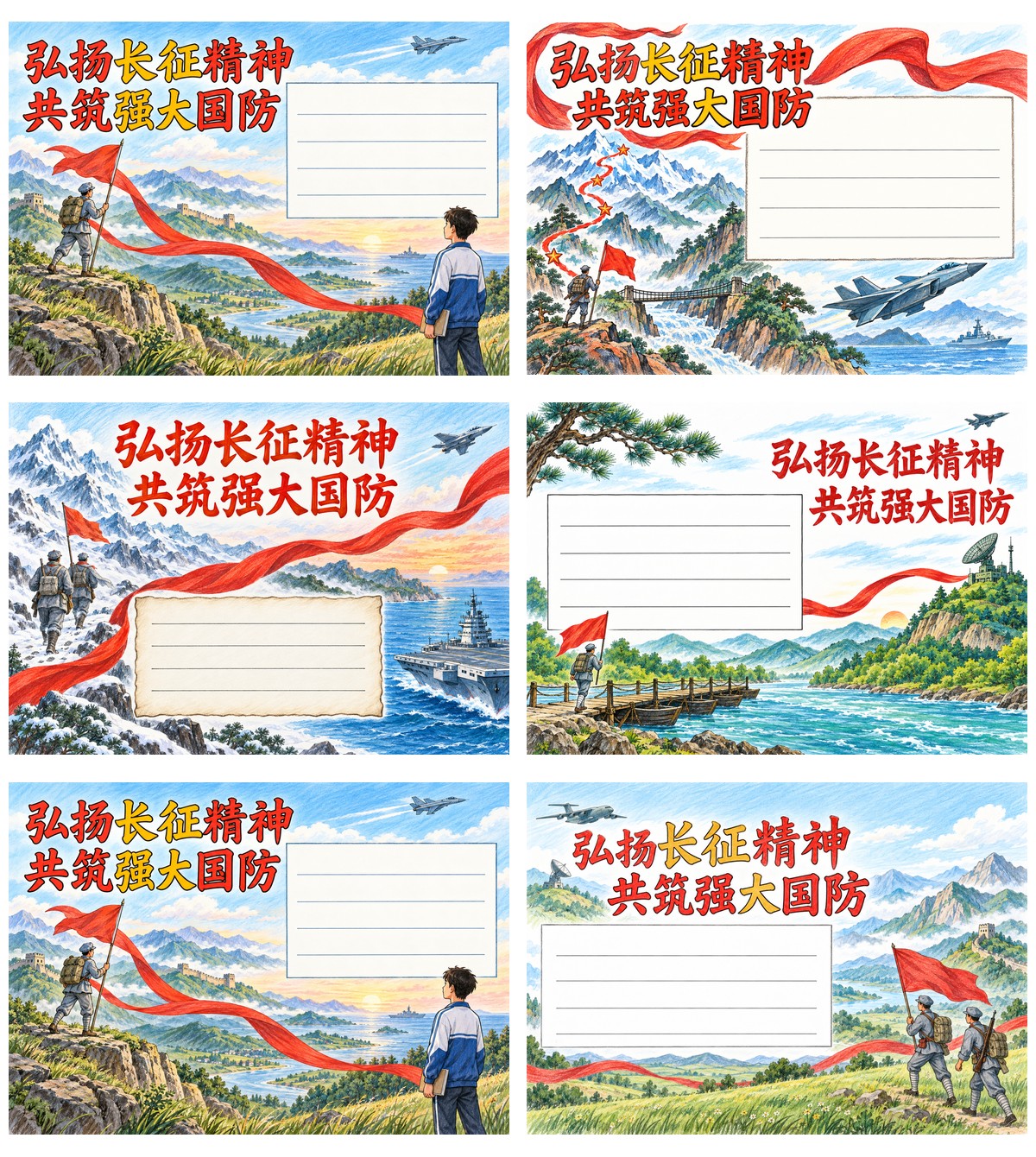 弘扬长征精神共筑强大国防｜初二8开横版作品预览