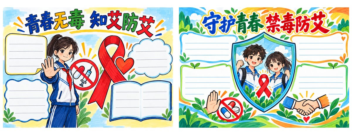 禁毒防艾手抄报｜初一｜2套作品预览
