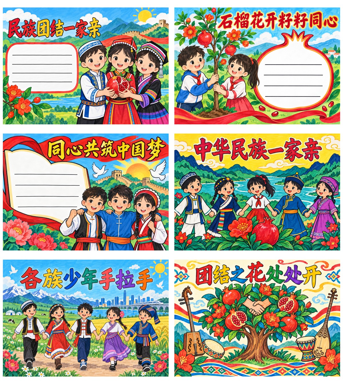 民族团结手抄报｜8开横版｜6张作品预览