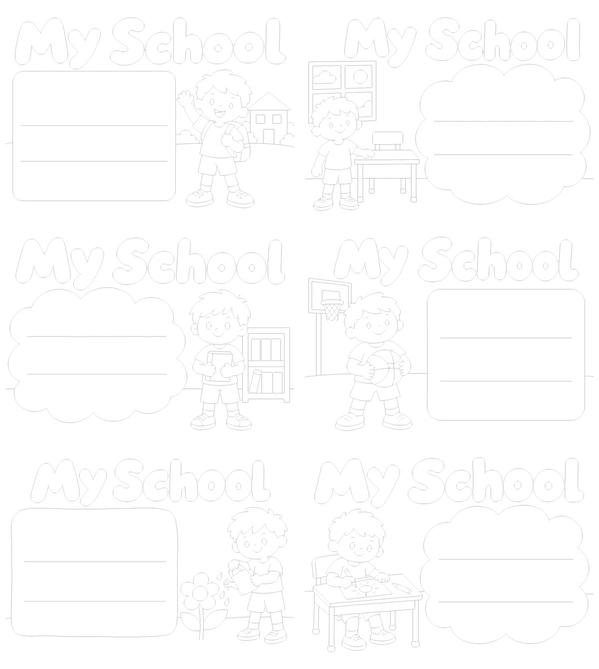 My School我的学校英语手抄报8套勾线涂色版预览