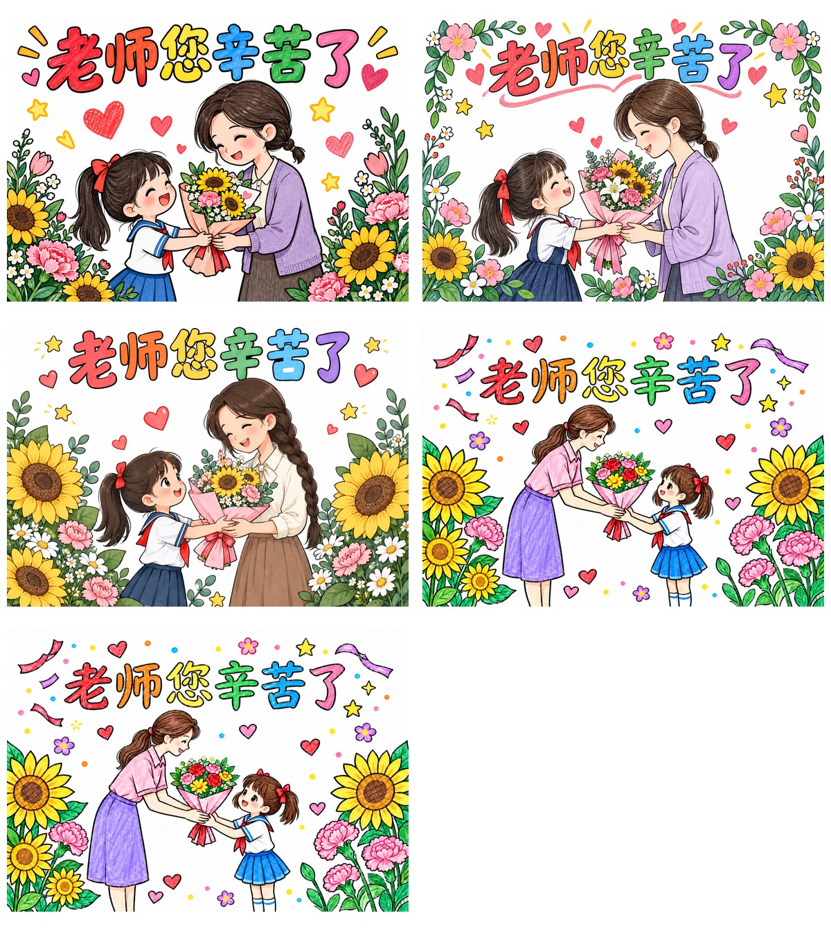 女孩送花A4横版作品预览
