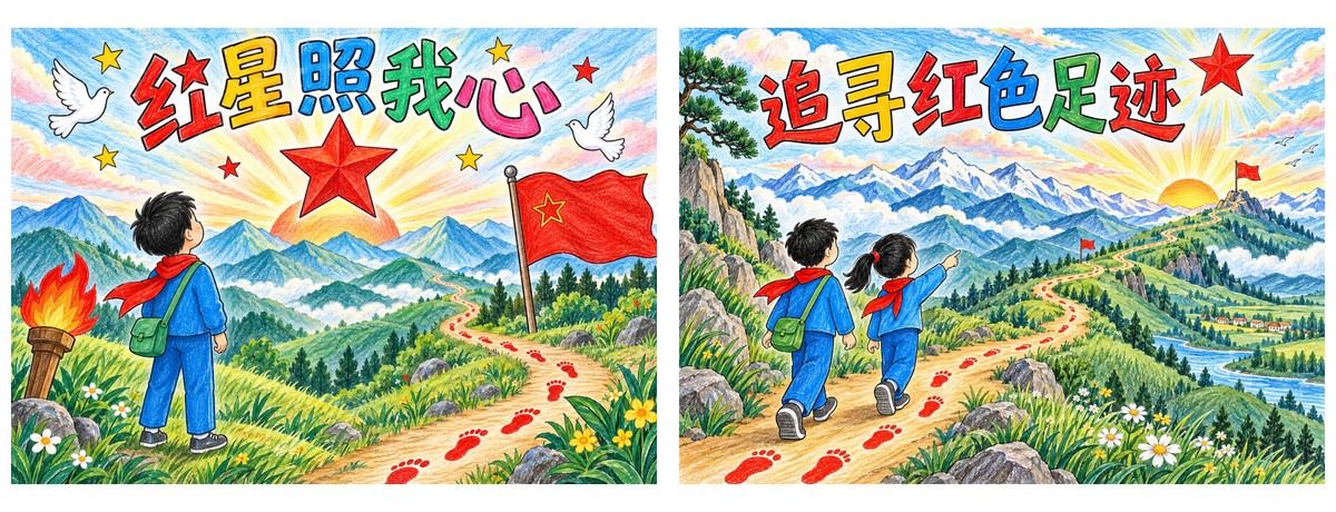 红星照我心｜A4横版｜无书写区｜两张作品预览