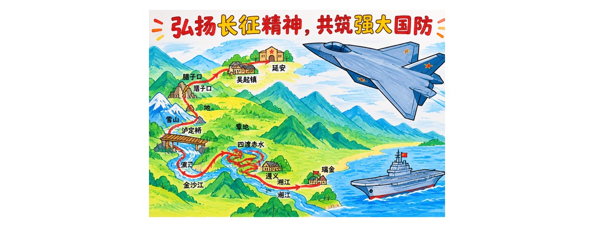 弘扬长征精神|共筑强大国防|8开横版|无写字区|大歼20作品预览