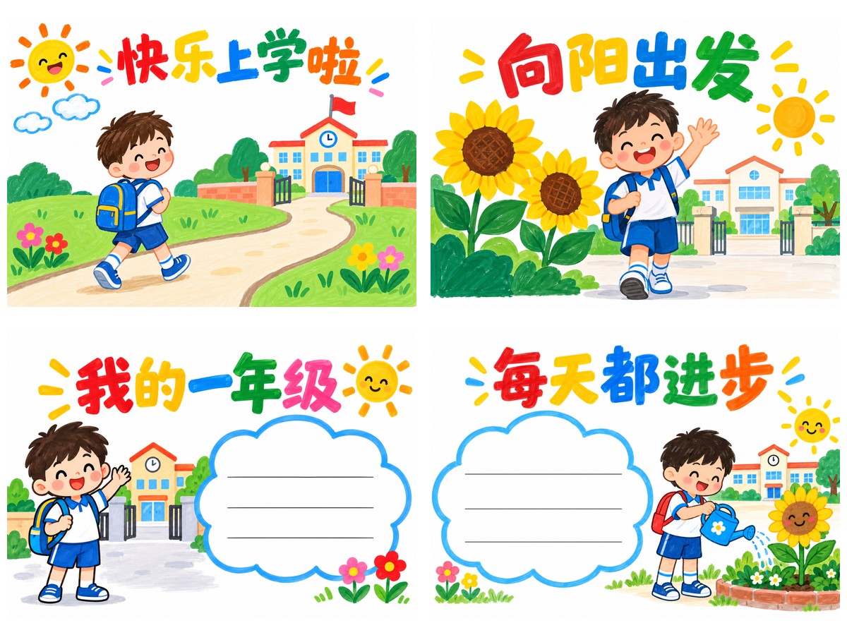 一年级快乐入学向阳成长｜A4横版｜4张作品预览