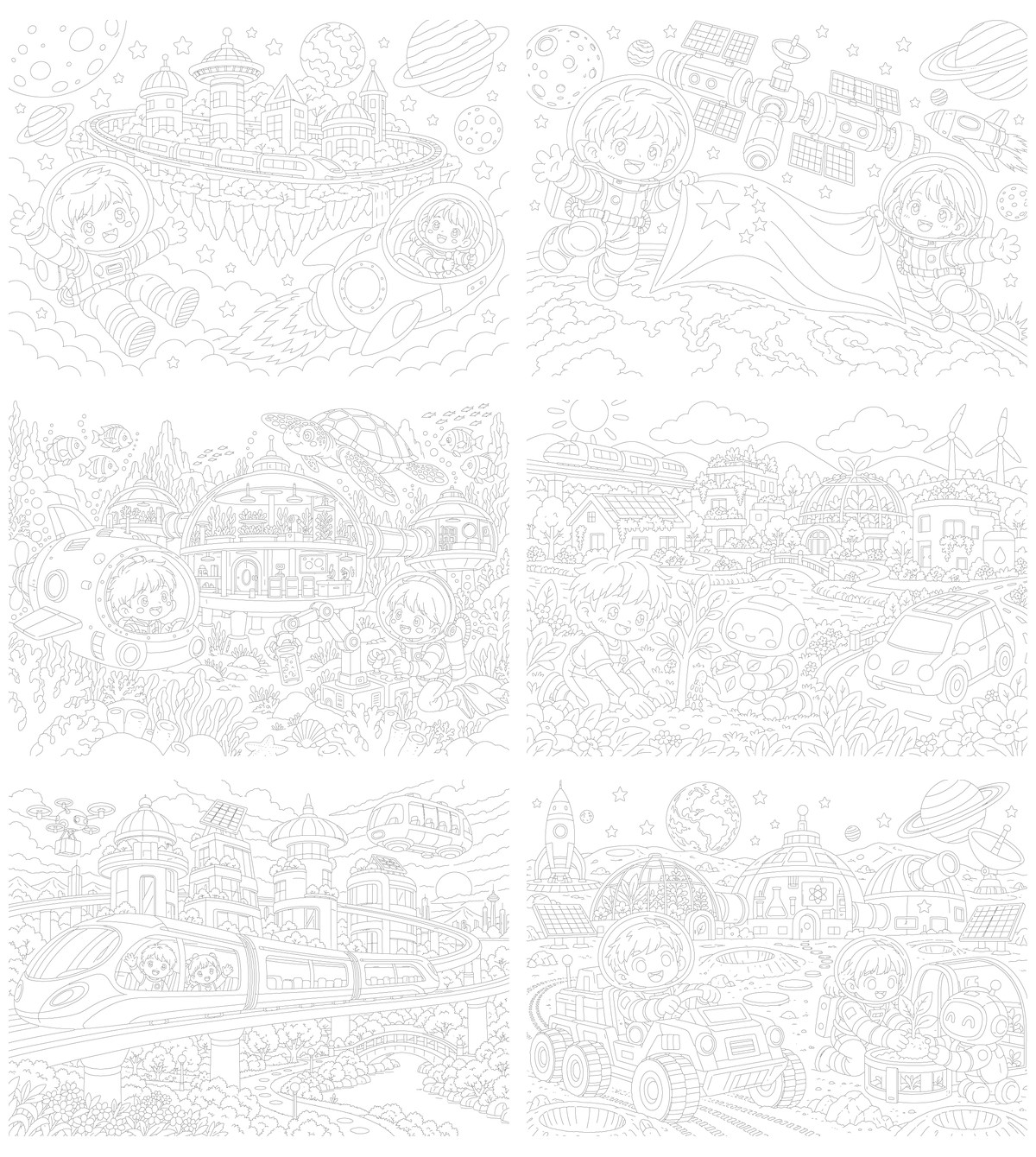 科技绘画|520x370mm横版|丰富场景重创6张勾线涂色版预览