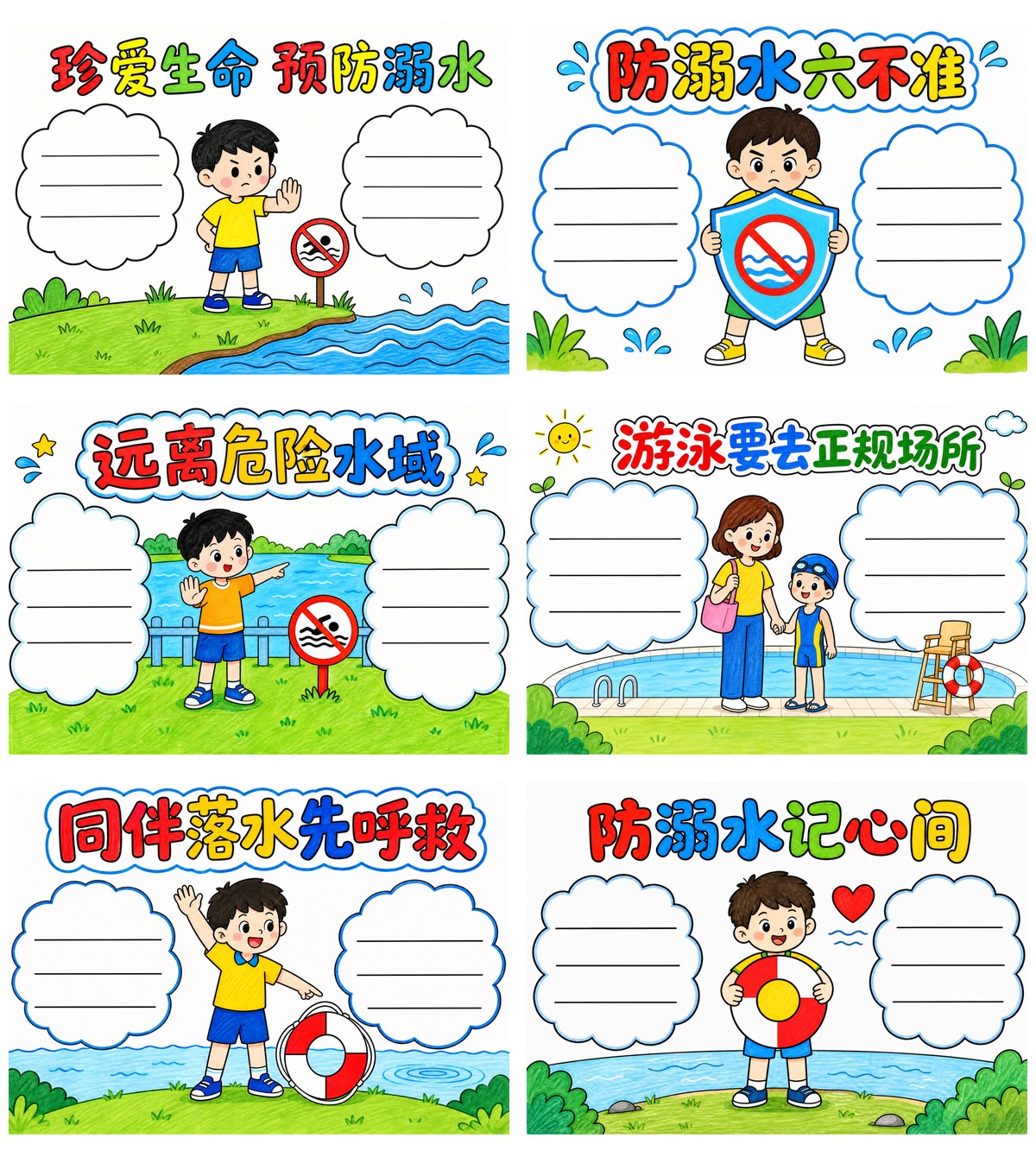 防溺水｜简单版｜A4横版作品预览
