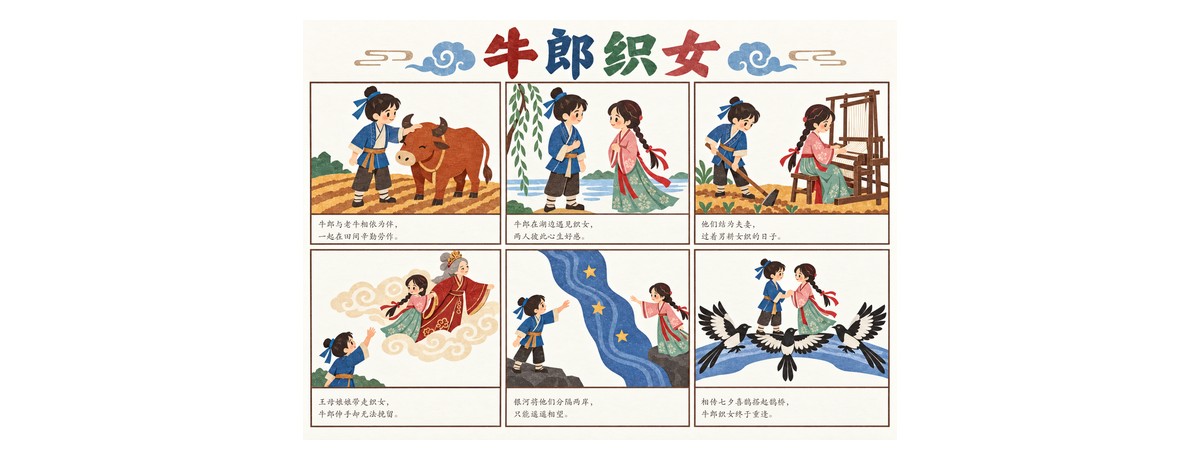 牛郎织女连环画｜民俗剪纸｜A4横版｜1张作品预览