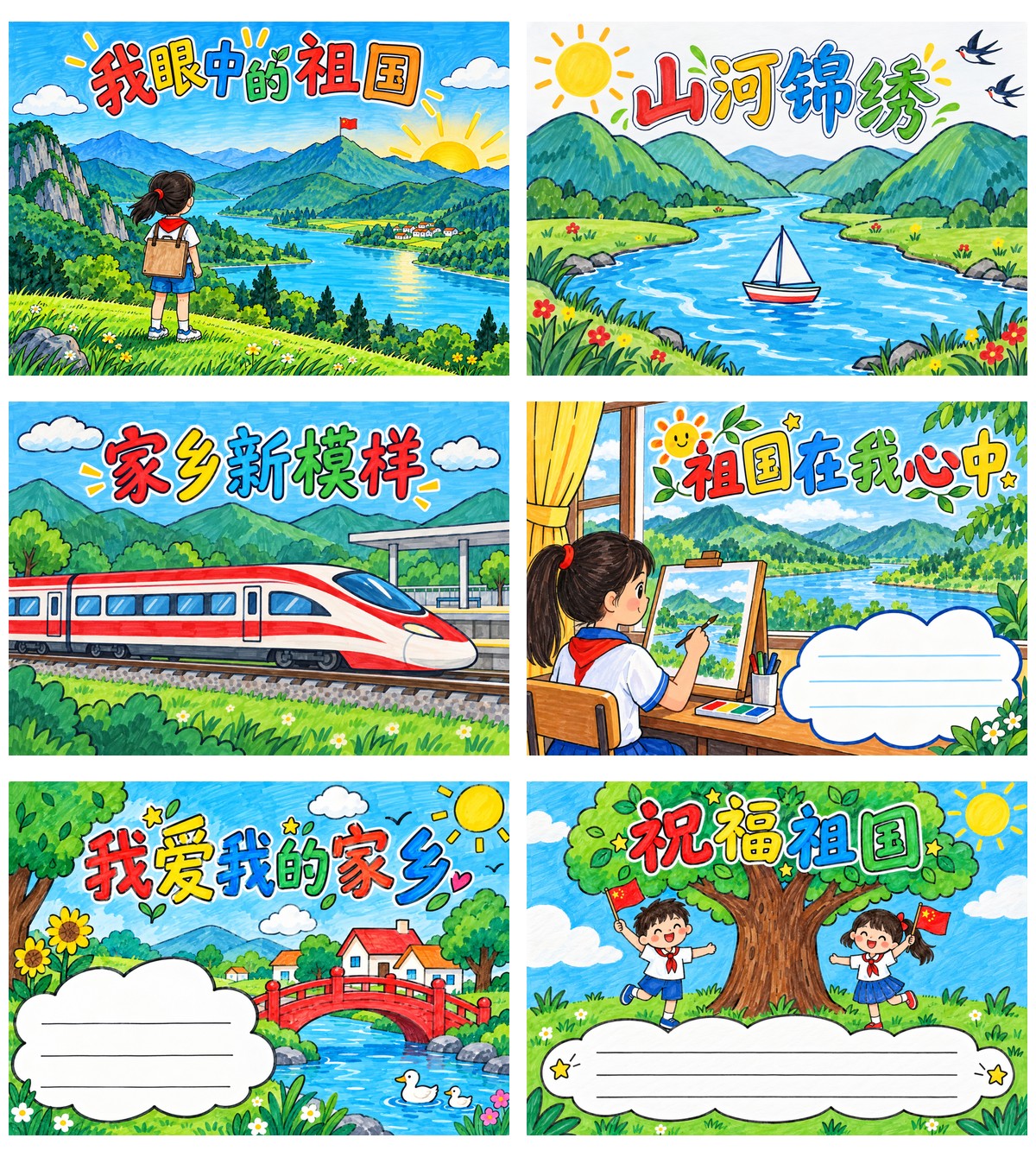 国庆77周年我眼中的祖国｜A4横版｜6张作品预览