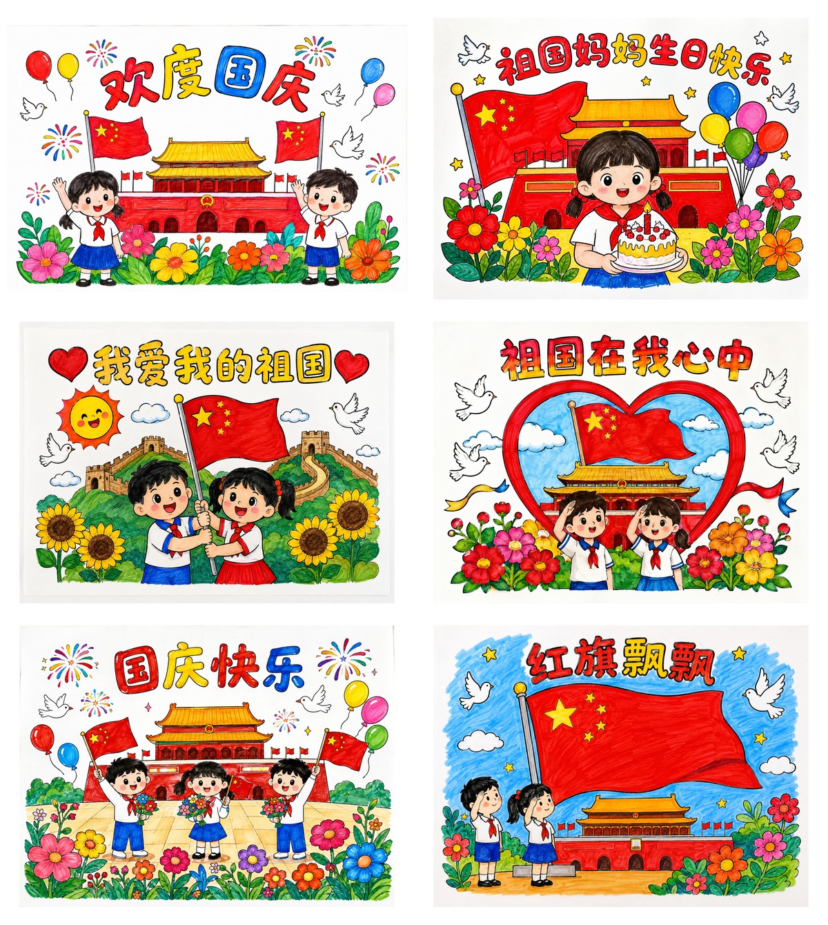 国庆节手抄报｜一二年级无文字区作品预览