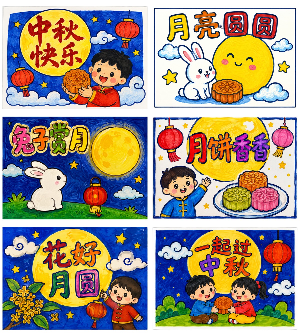 中秋节手抄报｜一年级简单版作品预览