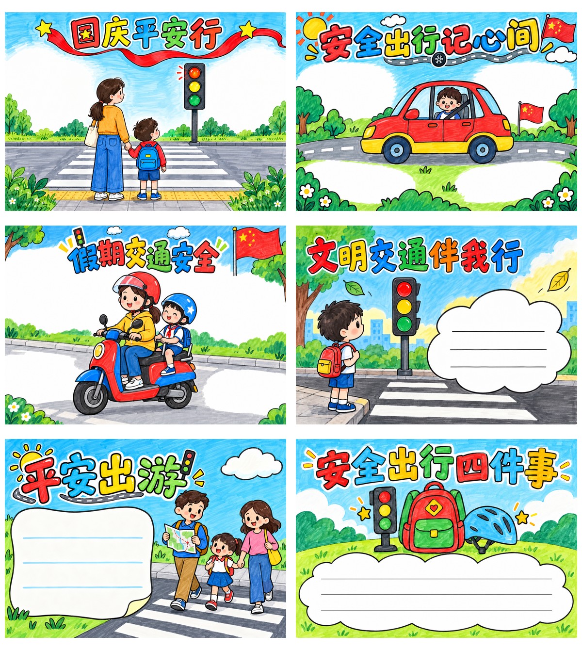 国庆假期交通安全手抄报｜A4横版｜6张作品预览