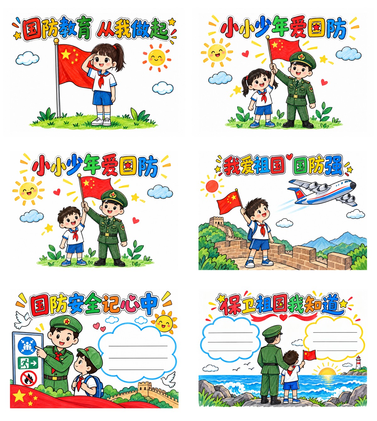 国防教育｜A4横版｜云朵留白5套作品预览