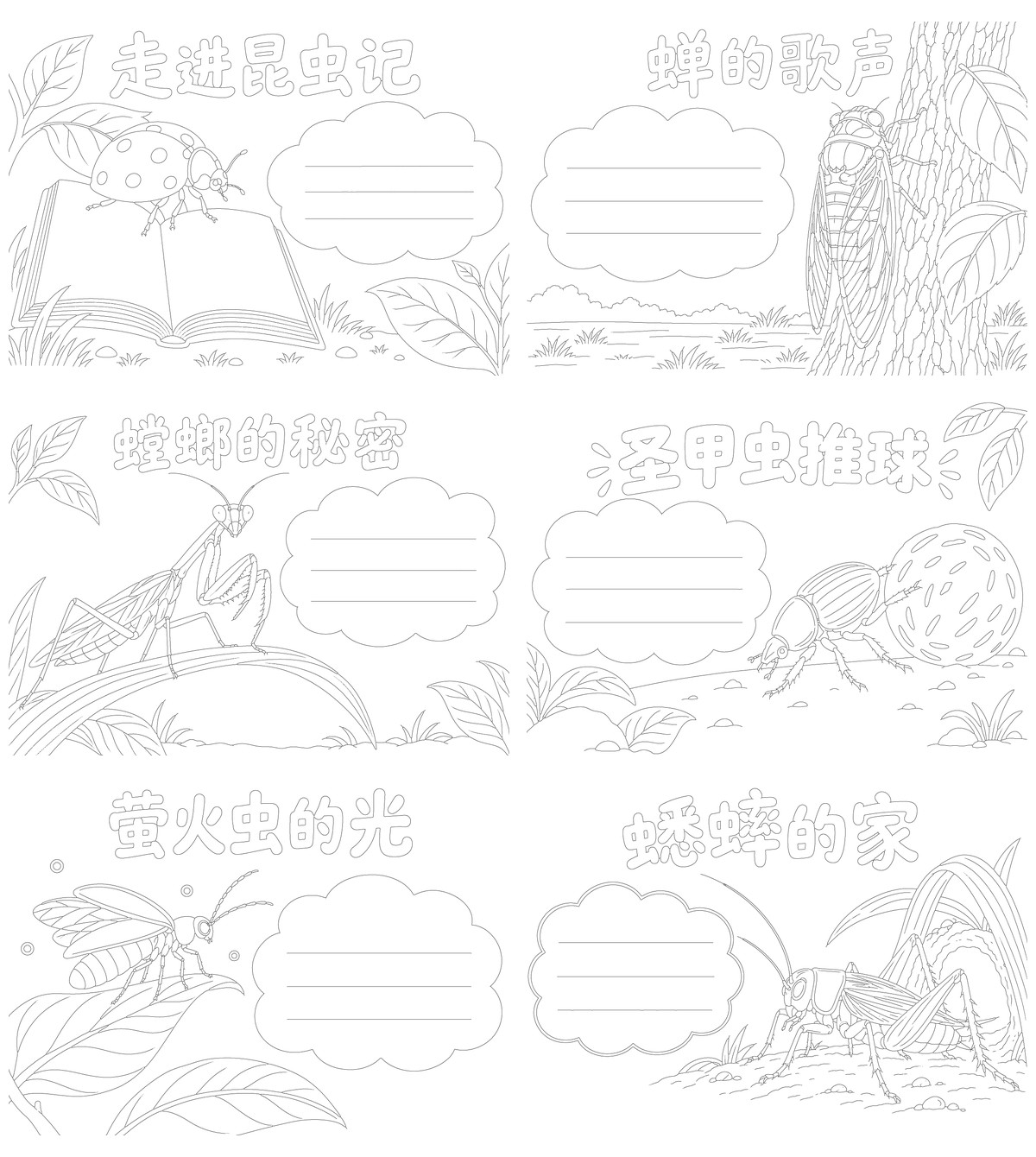 昆虫记阅读绘本｜彩铅｜A4横版｜8张勾线涂色版预览