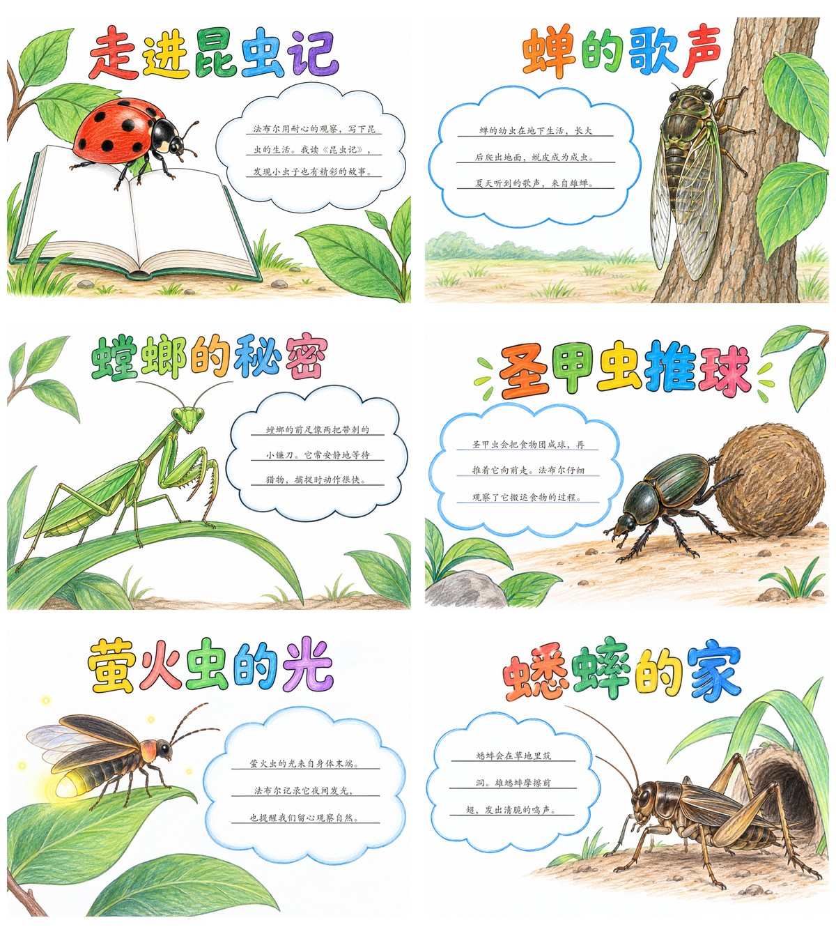 昆虫记阅读绘本｜彩铅｜A4横版｜8张作品预览