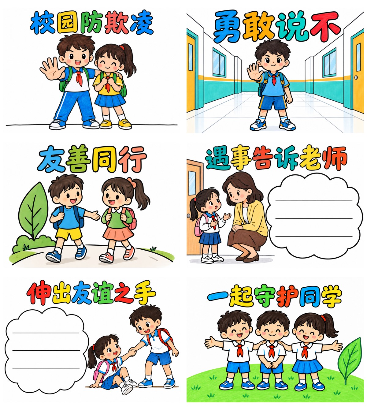 校园防欺凌｜儿童手绘艺术字｜A4横版｜6张作品预览