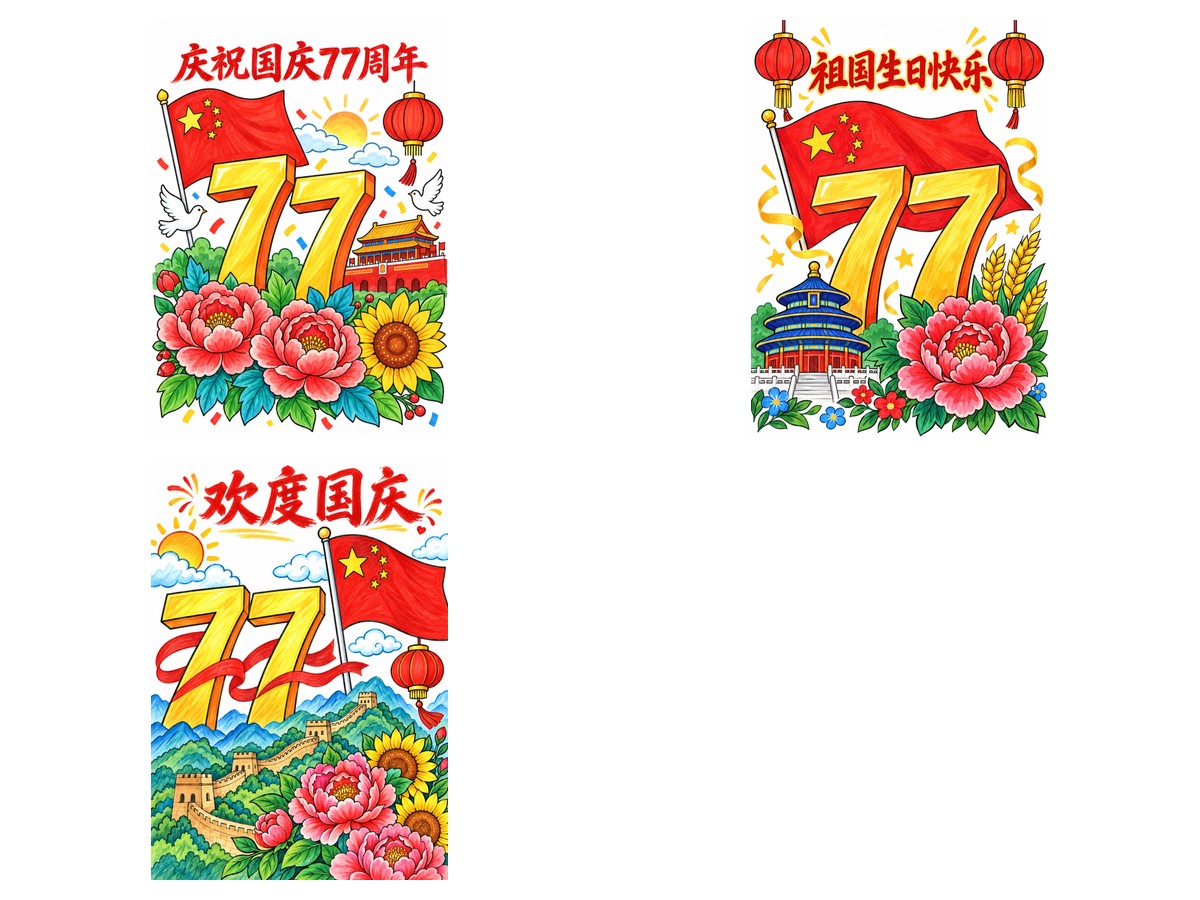 国庆77周年｜红金庆典｜A4竖版｜3款作品预览