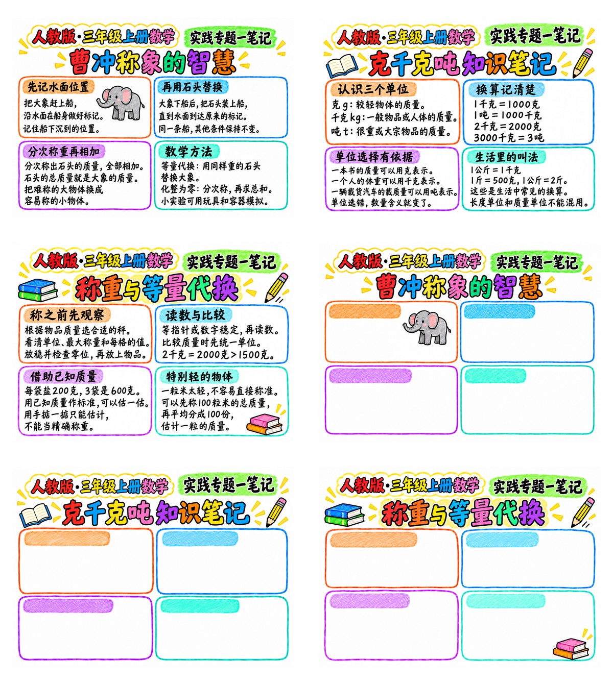 人教版三上数学|全册学习笔记|A4横版|35张作品预览