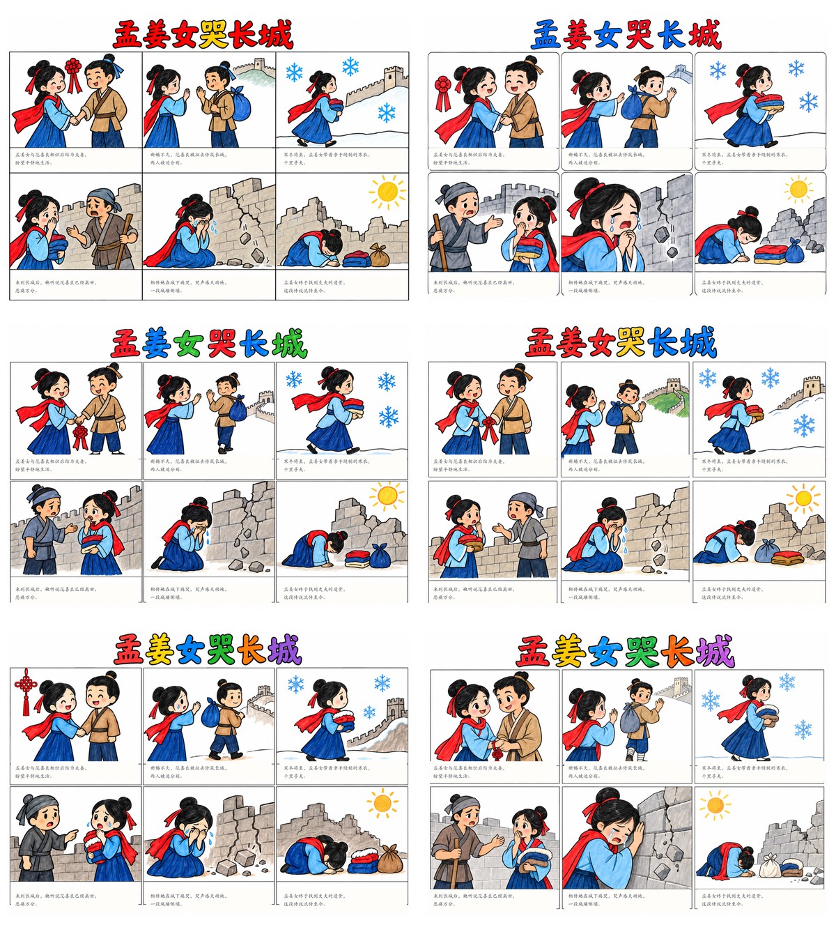 孟姜女哭长城连环画｜A4横版｜6张作品预览