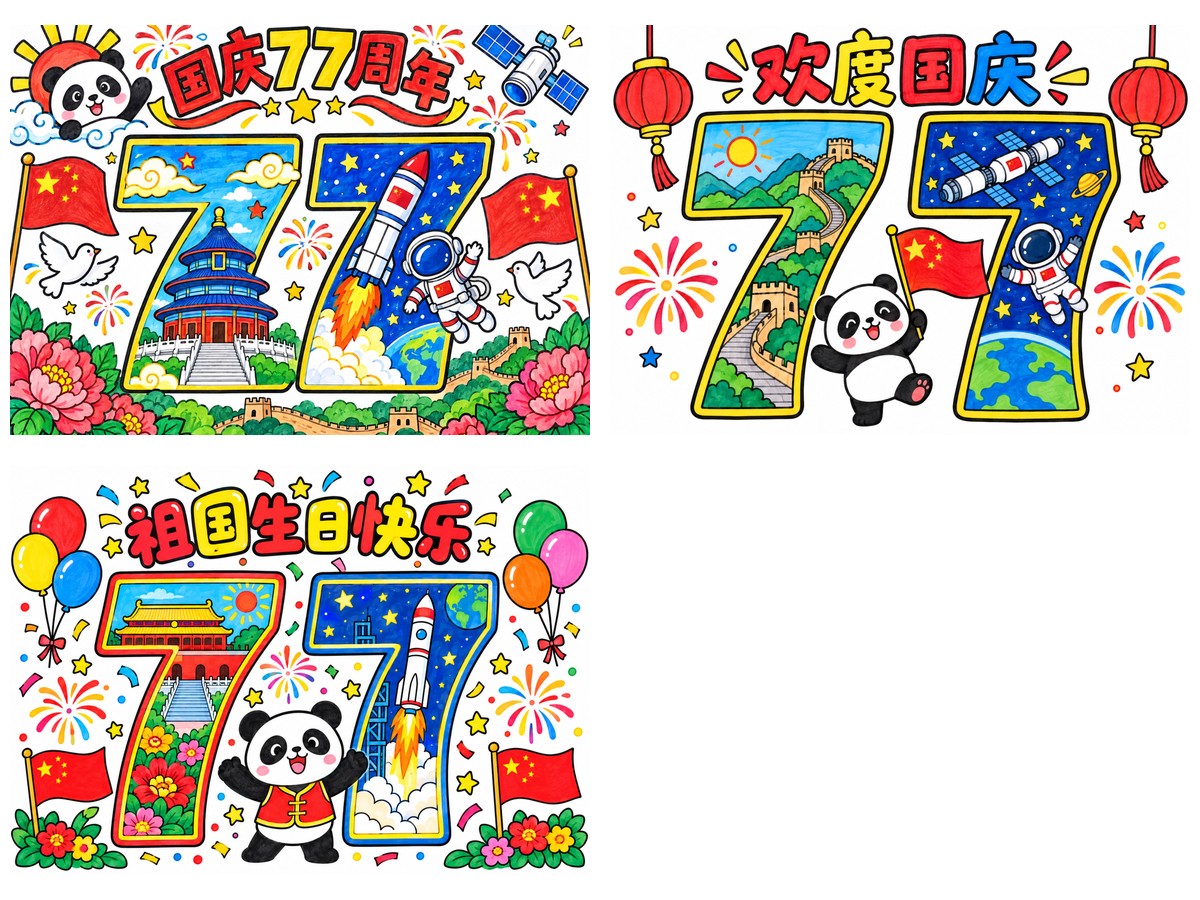 国庆77周年｜童趣航天｜A4横版｜3款作品预览