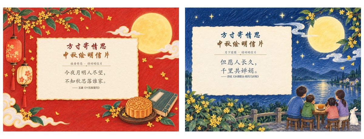 中秋雅韵书摘明信片｜A4横版｜2张作品预览
