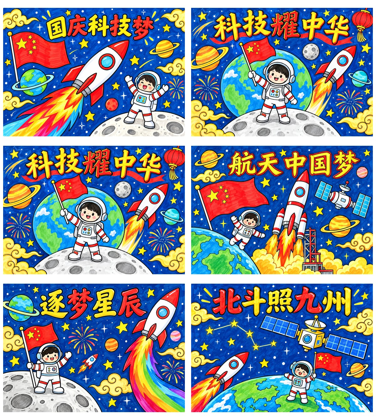 国庆科技主题手抄报｜A3横版｜8张作品预览
