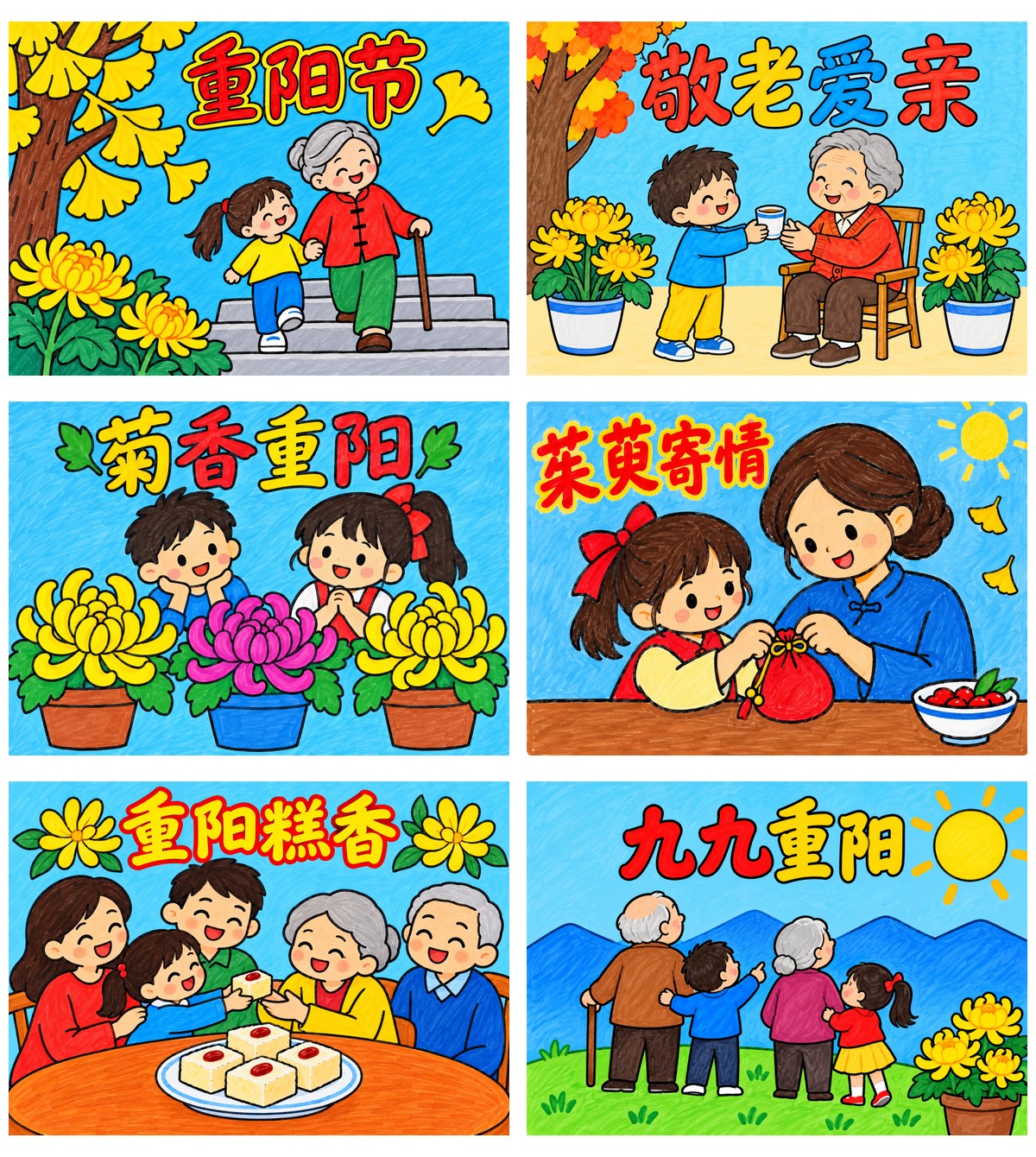 重阳节手抄报｜A4横版｜6张作品预览