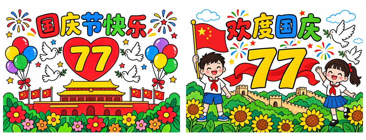 国庆77周年｜A4横版｜无书写区｜2张作品预览