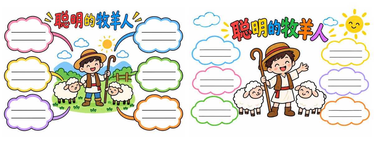 聪明的牧羊人手绘艺术字云朵留白作品预览